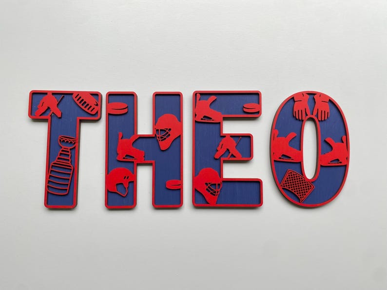 Theo Lettering Personalized Hockey Letters: Custom Team Colors, Kids Room Decor - Etsy