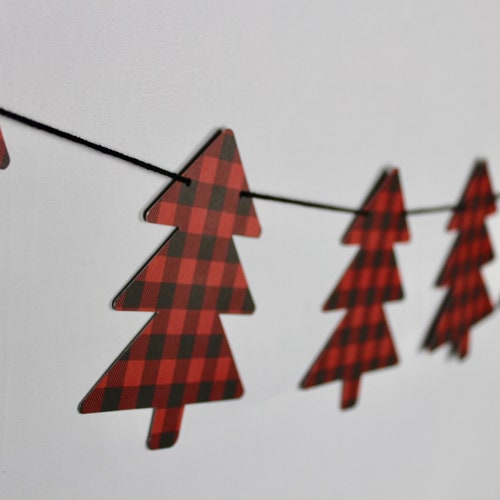 Red Buffalo Plaid Christmas Tree Garlandwhite and Black Etsy