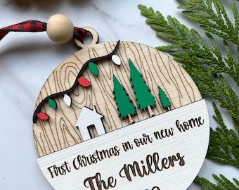 Personalized First Christmas New Home Christmas Ornament: Engraved Wood