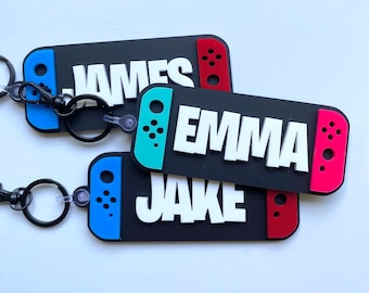 Video Game Console Keychain and Backpack Tag - Custom Colors and Personalized Name for Gamers