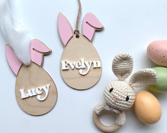 Personalized Easter Basket Tag: Acrylic Bunny Ear Name Tag