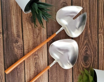 Vintage Salad Servers - Valentine Gift - Serving Spoon Set - Salad Server Set - Bridal Shower - Housewarming Gift - Heart Shape - Gift Box