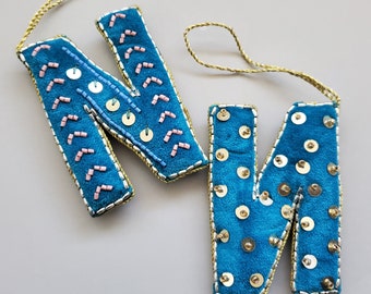 N,O,P & Q - Initial Ornament with Monogram - First Christmas Ornament -  Personalized Stocking Stuffer - Embroidered Letter ornament