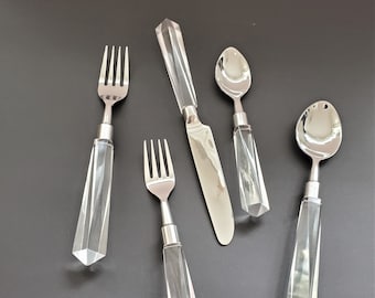 Personalized Cutlery Set - Acrylic Cutlery Set - 5 Piece Hostess Set - Silver Flatware Set - Handmade Silverware - Stainless Steel Cutlery