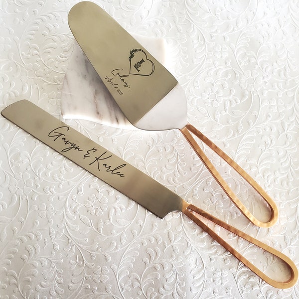 Custom Wedding Cake Knife and Server Set - Rose Gold Cake Knife - Bridal Shower Gift - Engraved Cake Server - Personalized Wedding Gift Sets