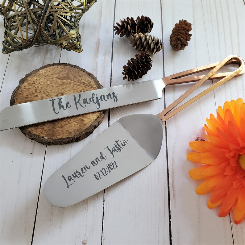 Personalized Wedding Cake Knife and Server Set Rose Gold Etsy