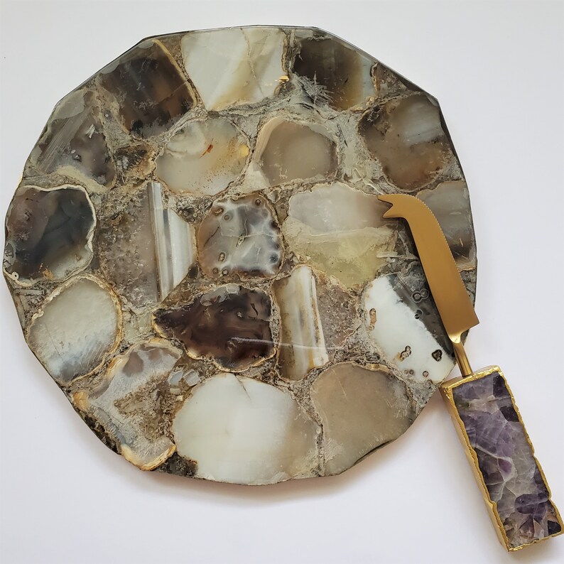 Agate Charcuterie Board Agate Gold Edged Cheese Board Etsy