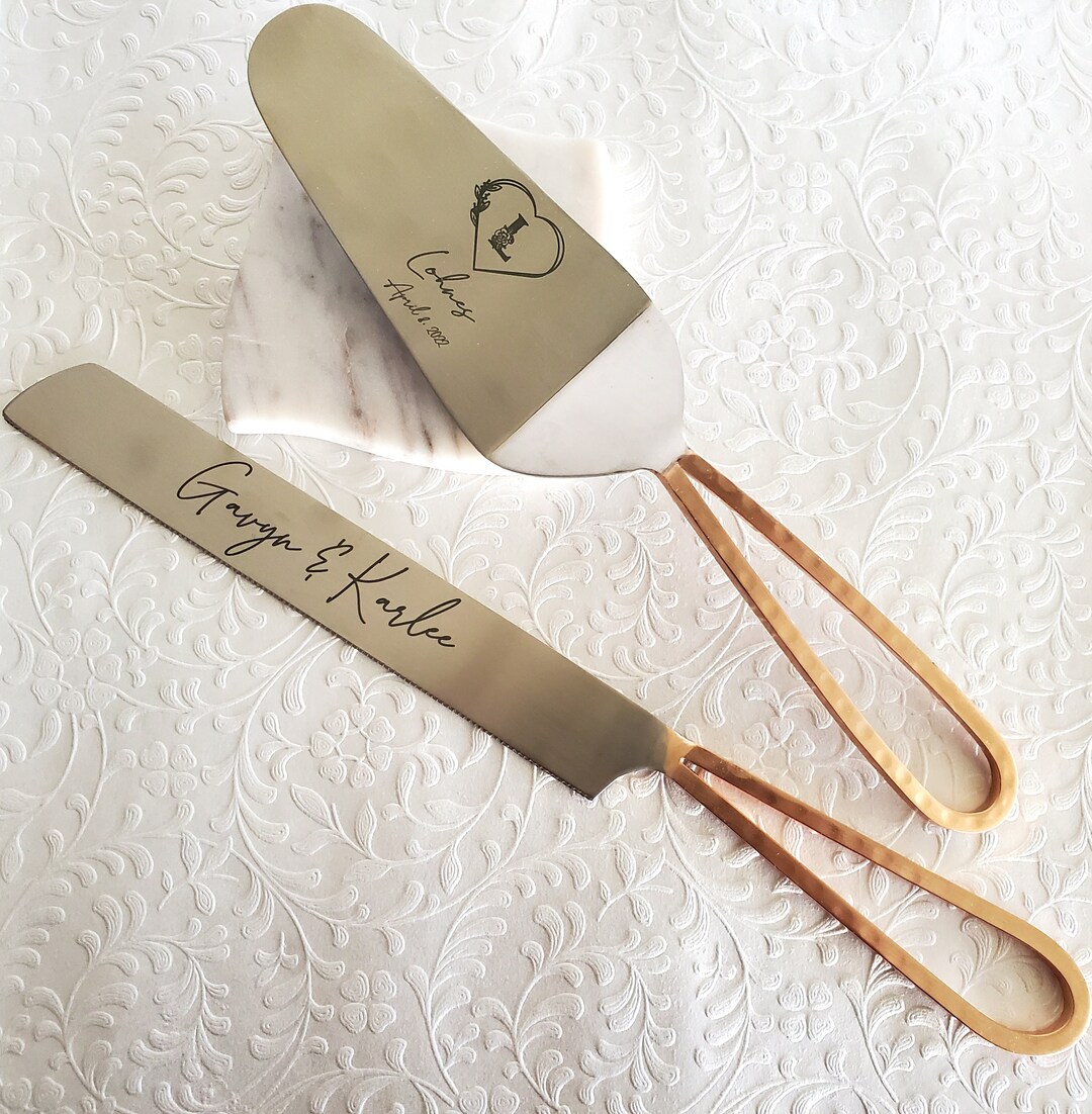 Custom Wedding Cake Knife and Server Set Rose Gold Cake Knife Bridal
