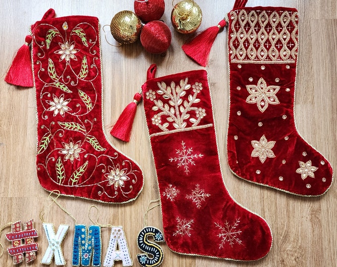 Embroidered Floral Initial Holiday Stocking