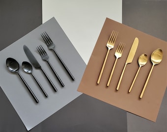 5 Piece Black Flatware/Silverware/Cutlery/Hostess Set for 1 - High Quality PVD Finish - Housewarming Gift - Artisan Handmade