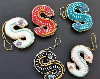 R,S,T & U - Initial Ornament with Monogram - First Christmas Ornament -  Personalized Stocking Stuffer - Embroidered Letter ornament