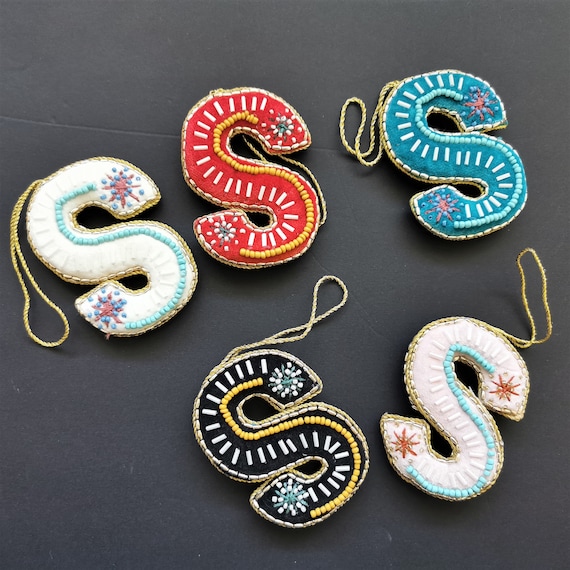 R,S,T & U - Initial Ornament with Monogram - First Christmas Ornament -  Personalized Stocking Stuffer - Embroidered Letter ornament