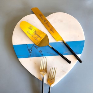 Black Cake Server and Knife - Gold Wedding Cake Cutting Set - Personalized Wedding Gift - Black & Gold - Gothic Wedding Set - Cake Fork Set