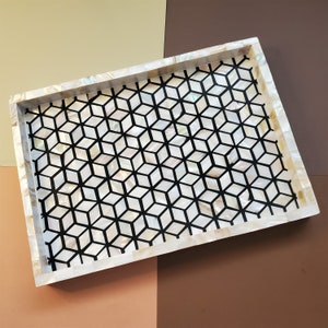 Mother of Pearl Tray - Farmhouse Coffee Table Tray - Vintage perfume tray - Pearl Decorative Tray - Large Trinket Tray - Ottoman Tray