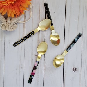 Dessertlöffel, Teelöffel, Kaffeelöffel, Eislöffel - Handaufkleber - Mehrfarbig - Gold Rückseite - Handgemacht