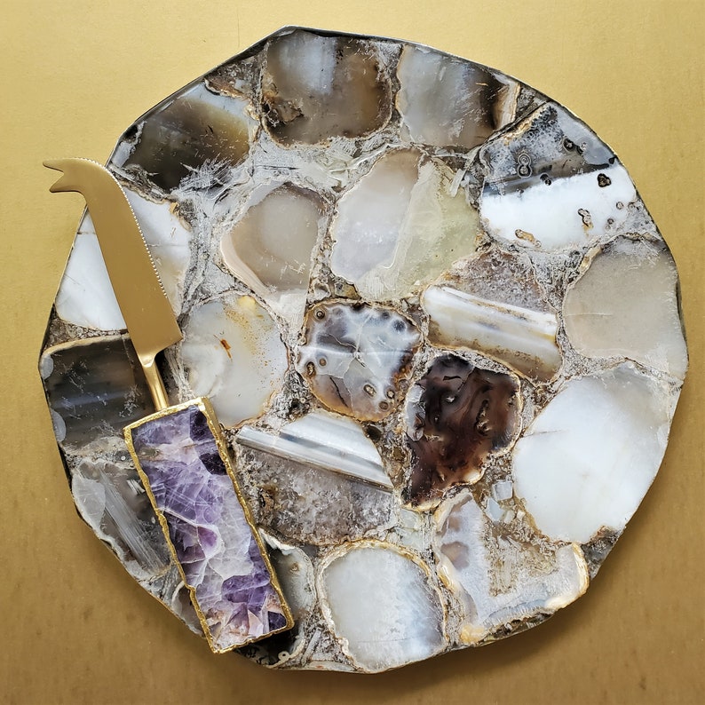 Agate Charcuterie Board Agate Gold Edged Cheese Board Etsy