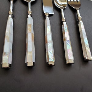 Mother of Pearl Inlay Flatware Set Personalized Cutlery 5 Piece Hostess Set Handmade Silverware-Stainless Steel Cutlery Set-Gift Boxed image 4