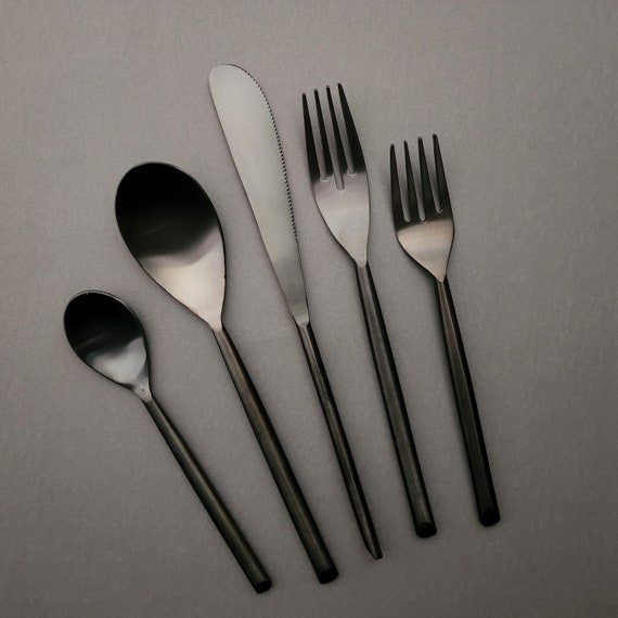 Black Cutlery Set Sleek Flatware Set 5 Piece Hostess Set Modern Flatware Set  Handmade Silverware stainless Steel Cutlery -  Denmark