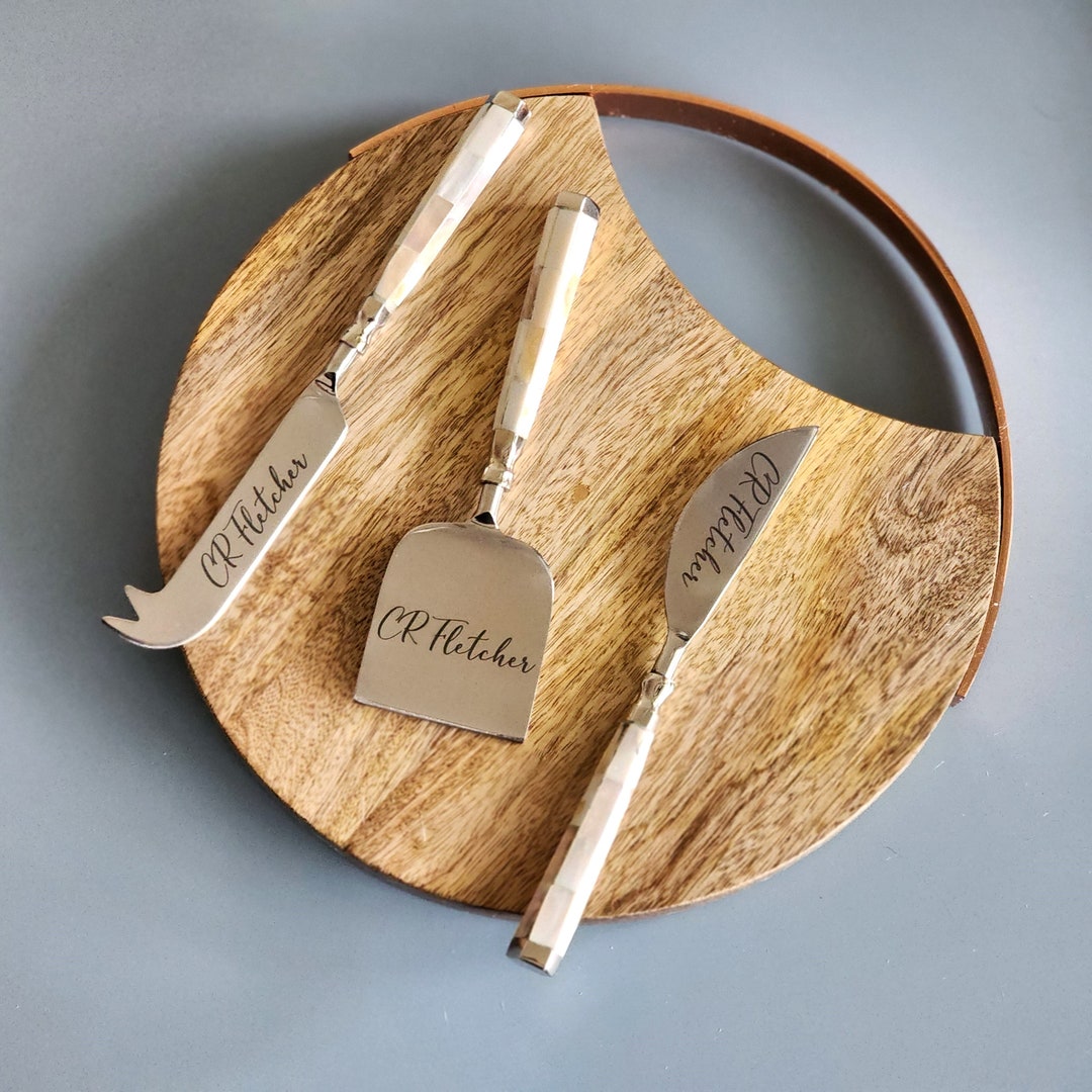 Mother of Pearl Cheese Knife Set Personalized Cheese Set Shiny Silver