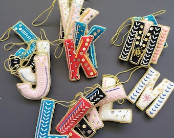 J,K,L & M - Initial Ornament with Monogram - First Christmas Ornament -  Personalized Stocking Stuffer - Embroidered Letter ornament