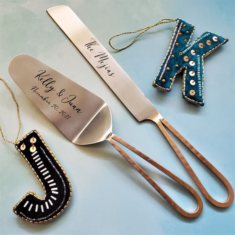 Personalized Wedding Cake Knife and Server Set Rose Gold Etsy