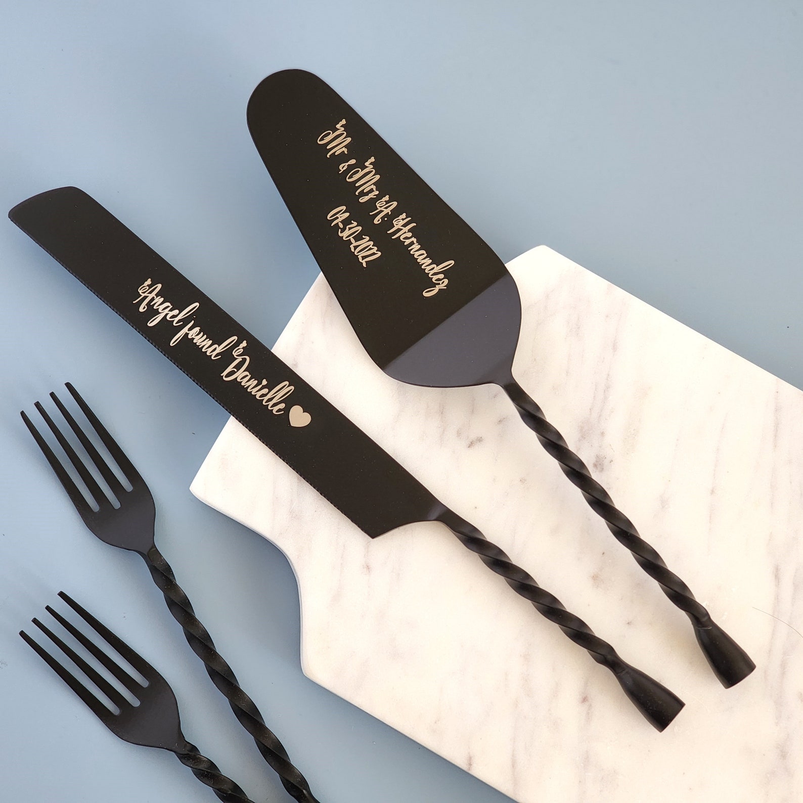 Black Wedding Cake Knife Server and Fork Set Personalized Etsy