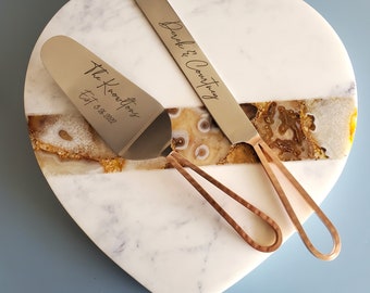 Juego de servir pastel personalizado en oro rosa, servidor de postres de boda personalizado, recuerdo para baby shower, obsequio para la fiesta nupcial, estilo romántico moderno