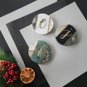 Personalized Marble Coaster Set - Abalone MOP Coasters -Marble Coasters Christmas Gift - Mother of Pearl Coaster Set - Custom Wedding Favors