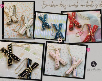 V,W,X,Y & Z - Initial Ornament with Monogram - First Christmas Ornament -  Personalized Stocking Stuffer - Embroidered Letter ornament