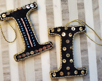 F,G,H & I - Initial Ornament with Monogram - First Christmas Ornament -  Personalized Stocking Stuffer - Embroidered Letter ornament