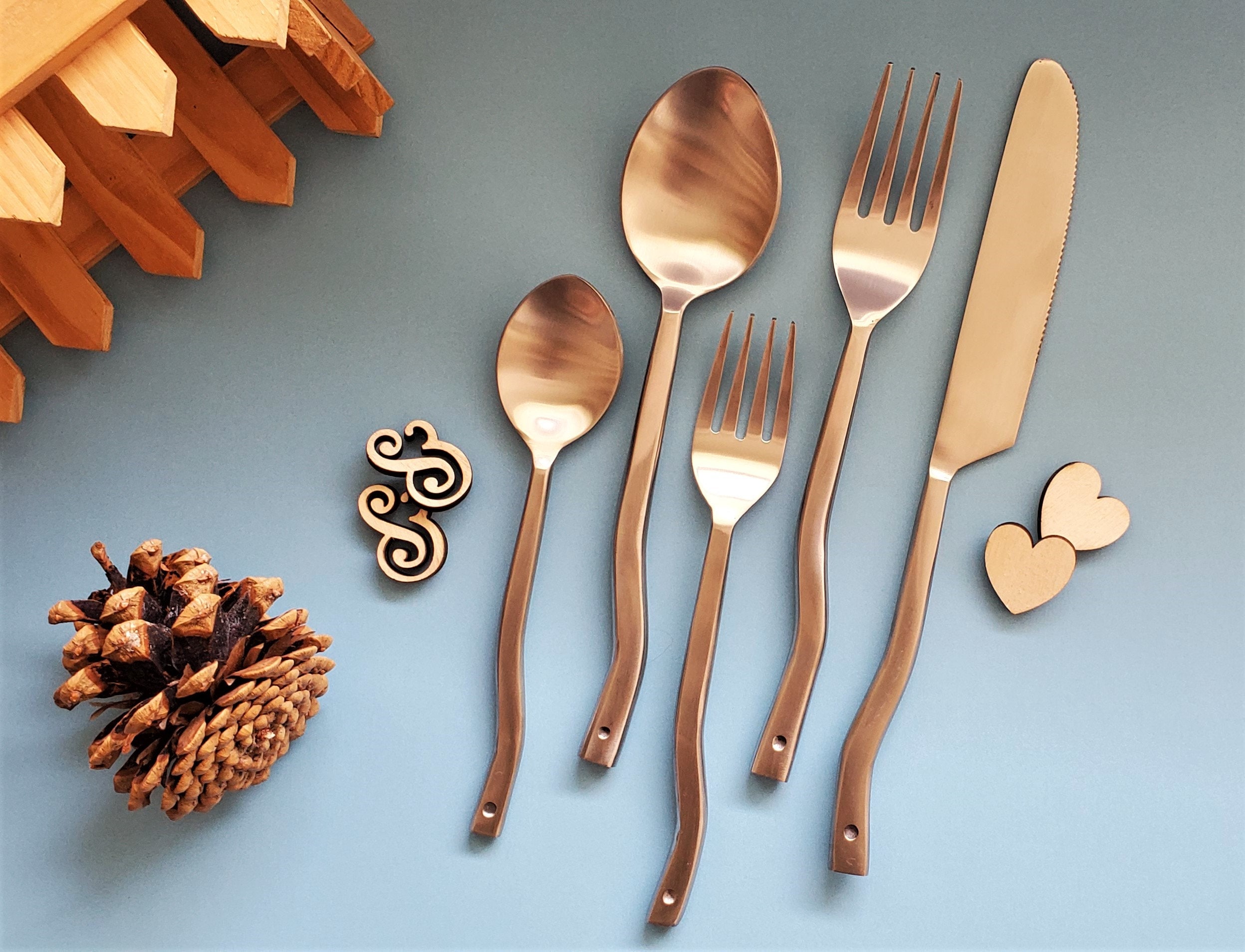 Modernes Besteck Set - Silber Hostessen Set - Einweihungsgeschenk - Brautparty Geschirr - Minimalistisches Besteck - Luxus Besteck Geschenk Box