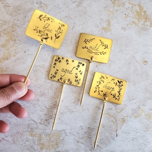Gold Cheese Markers - Set of 4 Cheese Signs - Metal Cheese Picks - Engraved Charcuterie Labels - Charcuterie Board Marker