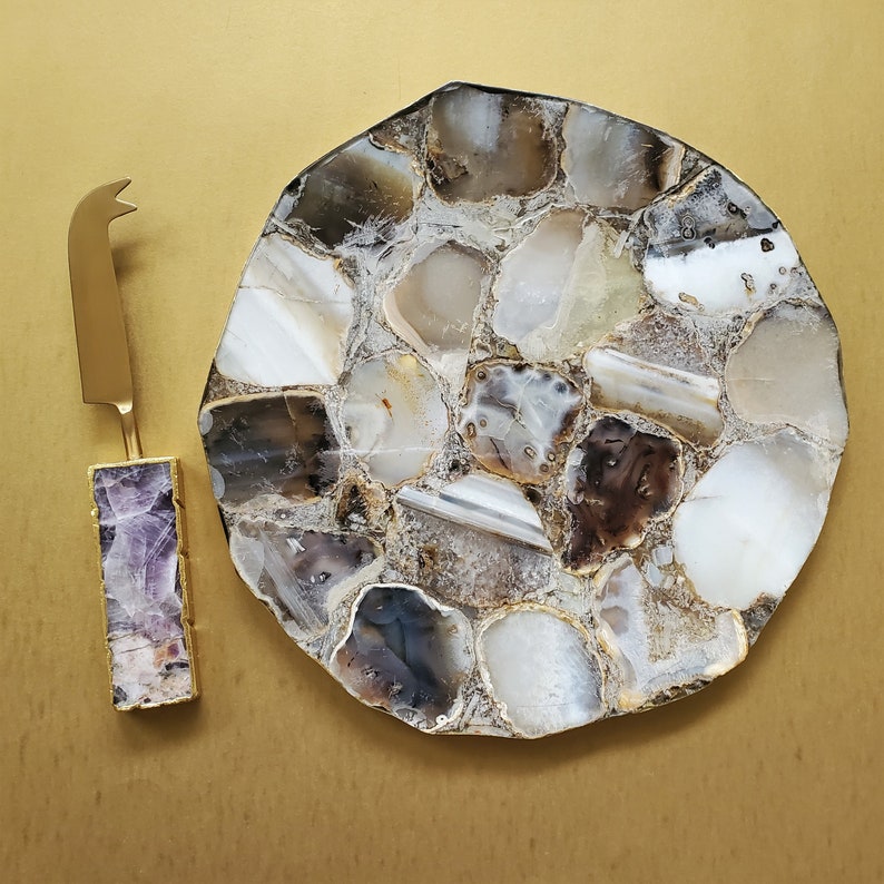 Agate Charcuterie Board Agate Gold Edged Cheese Board Etsy