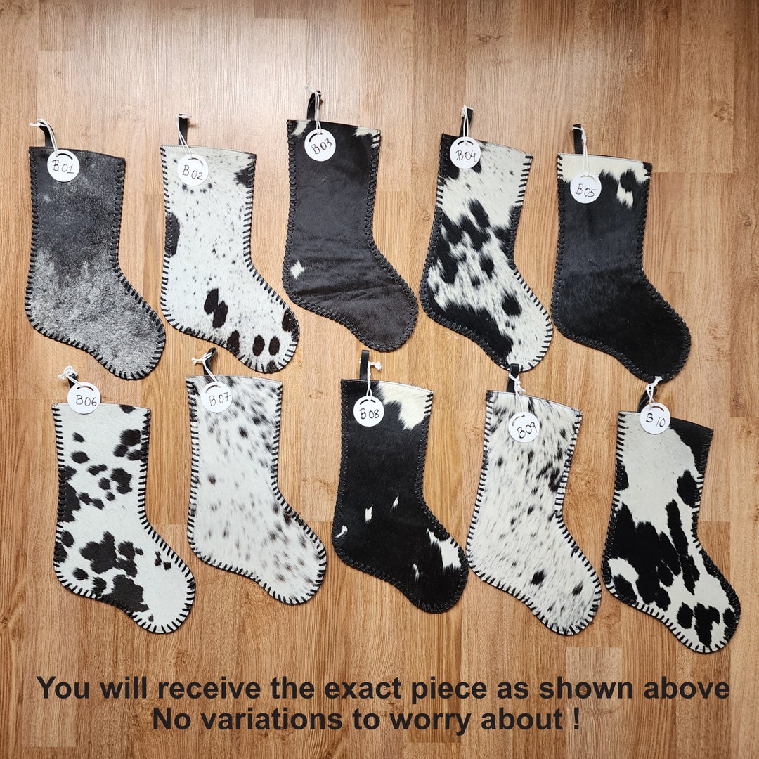 Black Leather Cowhide Christmas Stockings Western Christmas Etsy