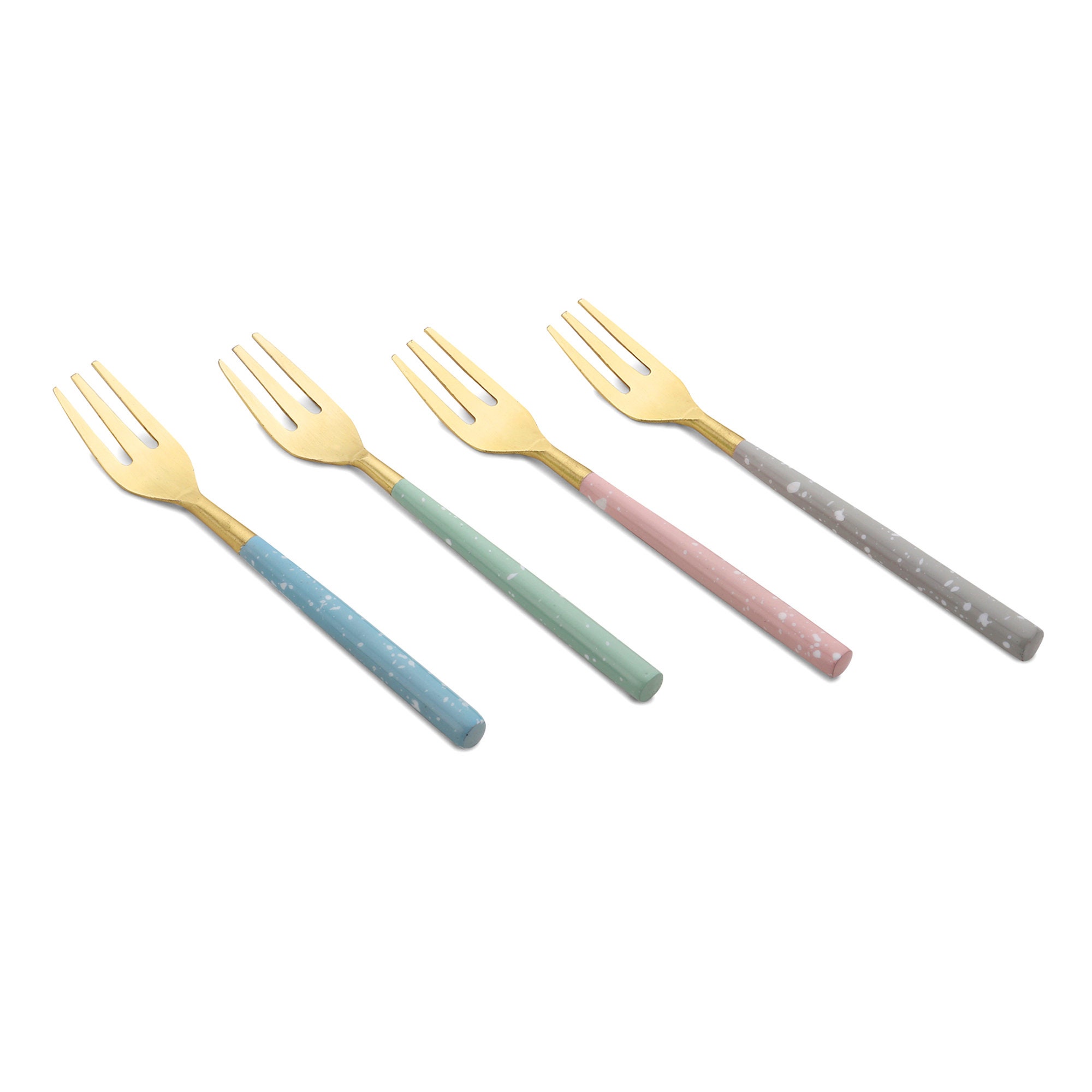 4 Piece Gold Cake Fork Set Pastel Colors Enameled Hand Etsy