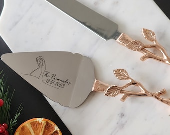 Rose Gold Wedding Cake Knife - Personalized Wedding Cake Cutter - Engraved Cake Server Set - Custom Wedding Gift - Rustic Cake Server Knife