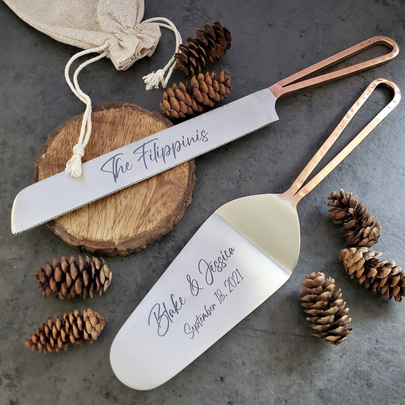 Personalized Wedding Cake Knife and Server Set Rose Gold Etsy