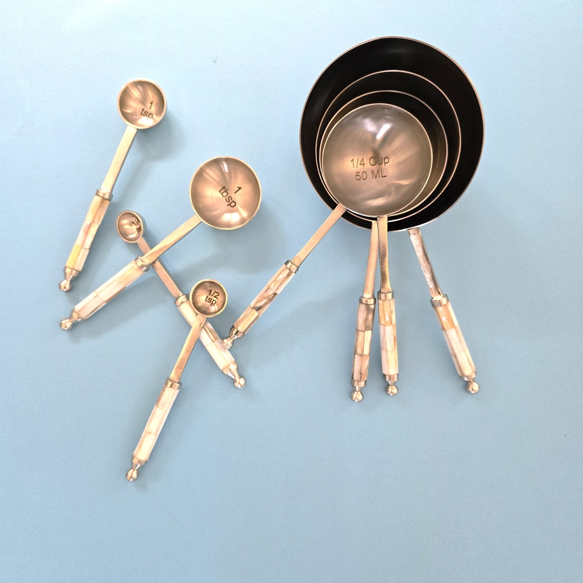 Mother of Pearl Measuring Spoons Set Matte Silver Finish With MOP Inlay Handles Mother of Pearl Measuring Cups Sets Handmade - Etsy