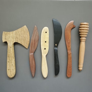 Wood Cheese Knives Set - Wooden Handmade Spreader Knives - Wooden Honey Spoon - Wood Axe for cheese spreads - Gift Boxed