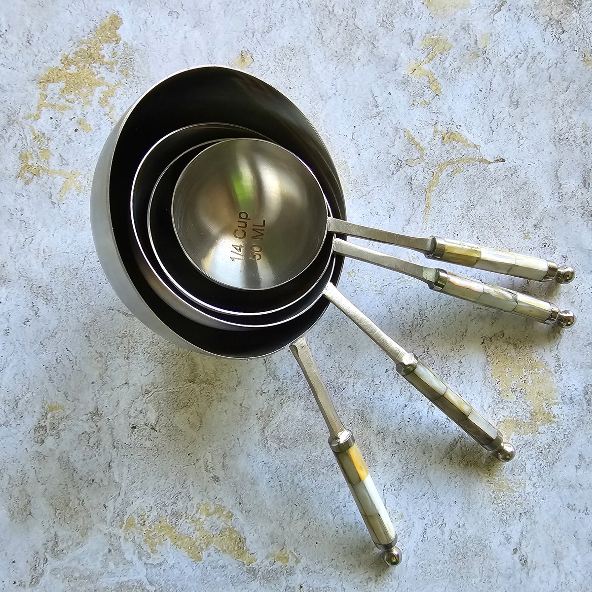 Mother of Pearl Measuring Cups Set - Matte Silver Finish With MOP Inlay Handles - Mother of Pearl Measuring Cups Sets - Handmade - Etsy