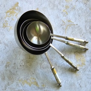 Mother of Pearl Measuring Cups Set - Matte Silver Finish with MOP inlay handles - Mother of Pearl Measuring Cups Sets - Handmade