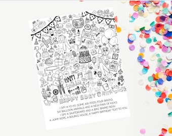 Birthday I Spy Game & Coloring Page (Digital Download)