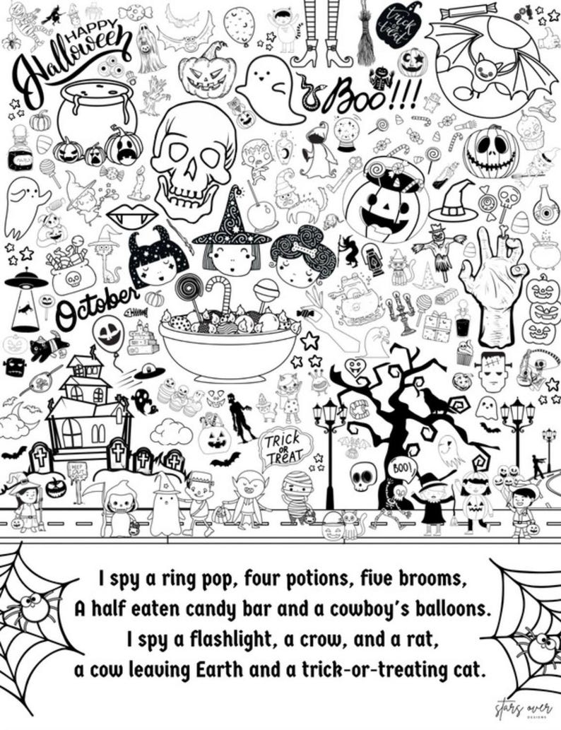 Halloween I Spy Printable: Coloring Page Activity (digital Download) - Etsy