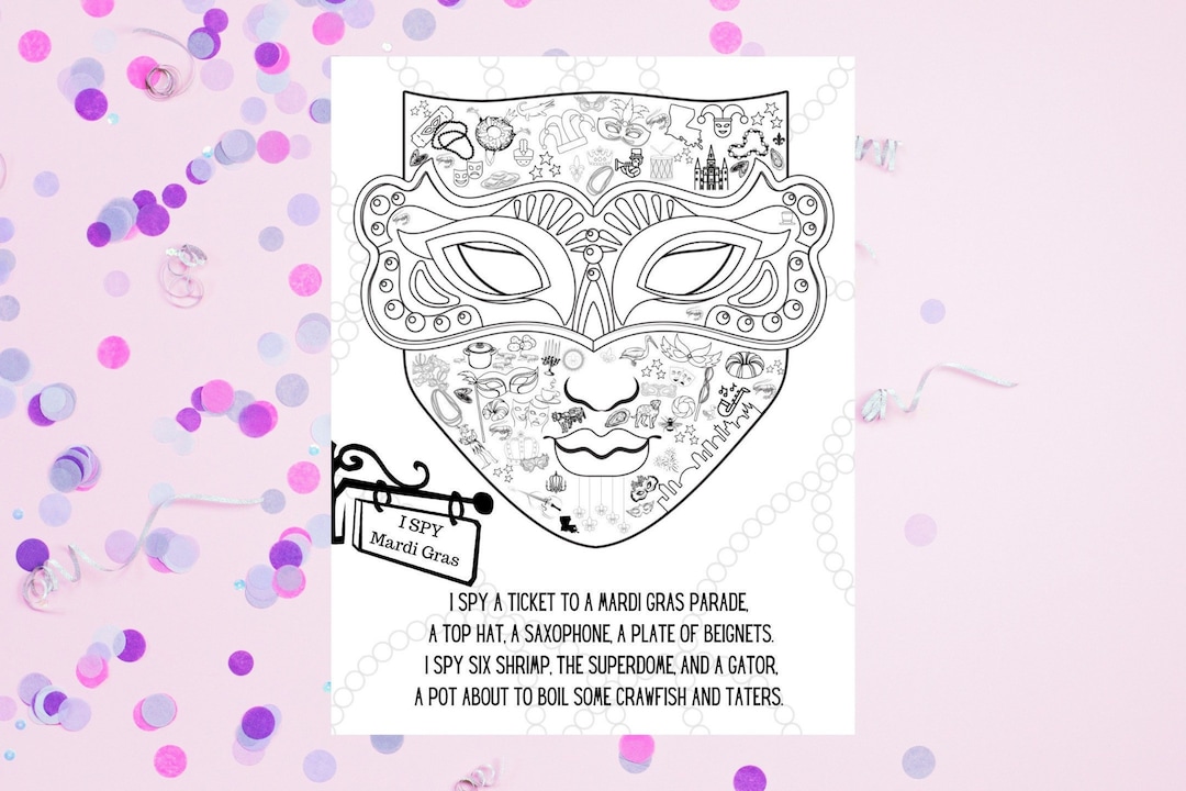 Mardi Gras I Spy / Mardi Gras Game / Mardi Gras Digital Print / Mardi Gras Coloring Page for Kids / Cajun Printable / Louisiana Print