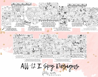 Kids I Spy Printable Games: Holiday Coloring Pages (Instant Download)