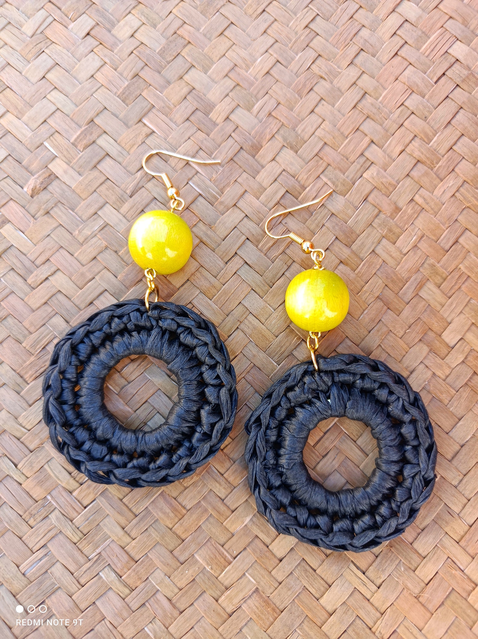 Gold Raffia Earrings and Wooden Beads / Raffia Earrings Etsy