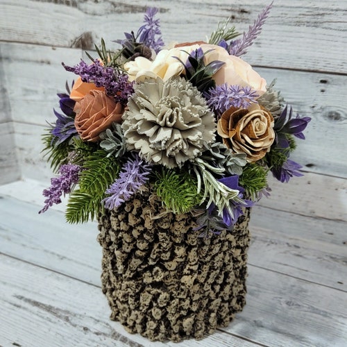 Sola Wood Floral Tree Arrangement, Log shops Planter Floral, Home Floral Decor, Unique Floral Gifts