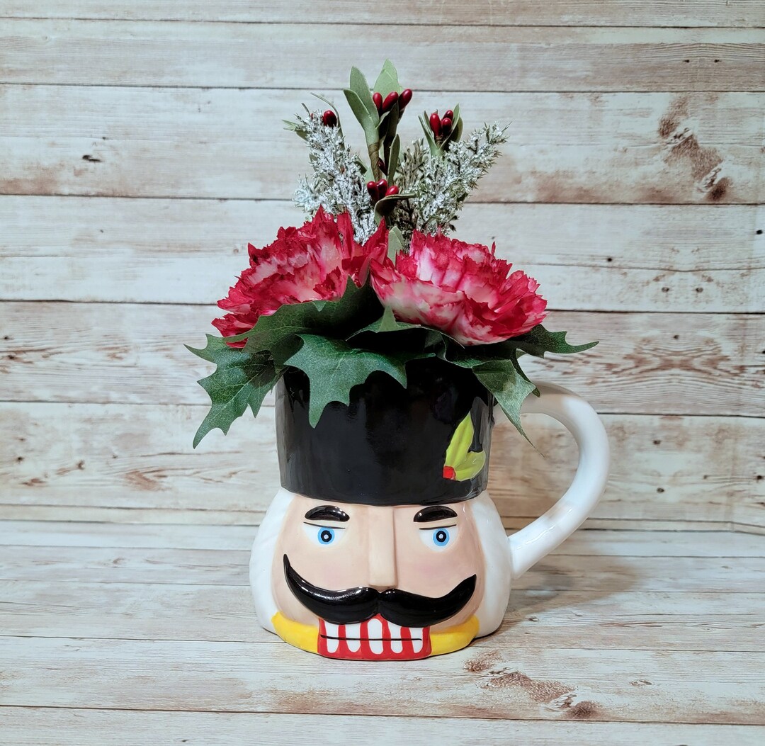 Nutcracker Floral Arrangement, Christmas Wood Floral Arrangement