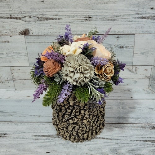 Sola Wood Floral Tree Arrangement, Log shops Planter Floral, Home Floral Decor, Unique Floral Gifts