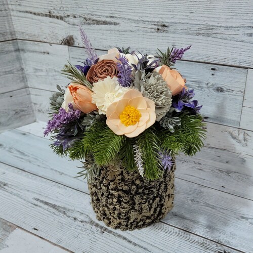Sola Wood Floral Tree Arrangement, Log shops Planter Floral, Home Floral Decor, Unique Floral Gifts